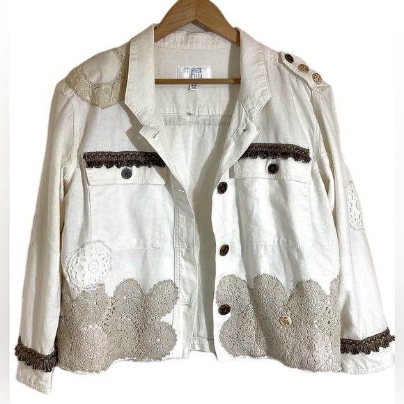 Upcycled Linen Cotton Womens Jacket Size M Boho OOAK Shabby Chic Patches Quilted - Picture 2 of 16